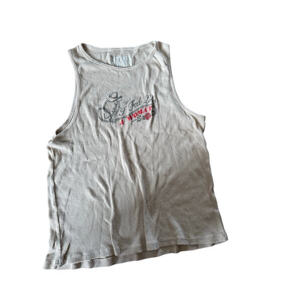 Shania Twain tan “Man I Feel Like a Woman” graphic ribbed tank top - Picture 1 of 3